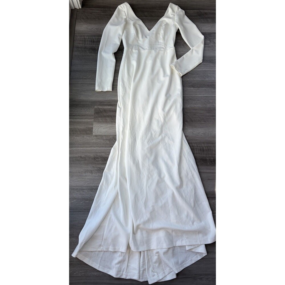 Lulus Feeling of Forever White Long Sleeve Mermaid Wedding Dress Maxi Gown M